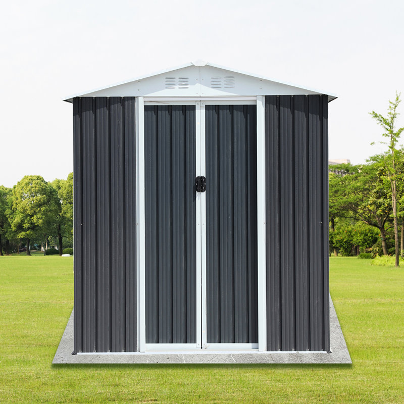 Grey Outdoor Shed With 6ftx4ft Apex Roof - Metal For Garden Storage Tools, Gray
