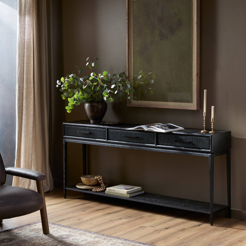 Rosenell 78 in. Solid Wood Console Table, Black