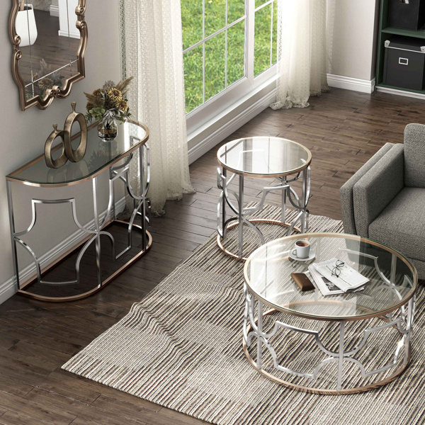 Gold Piece Living Room Glass Table Set Piece Coffee Table Sets