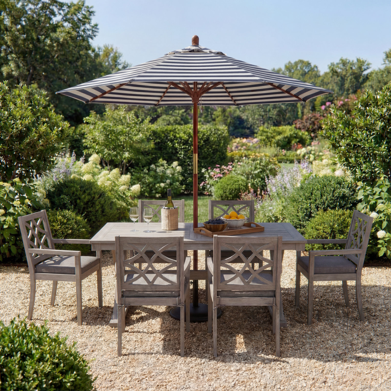 Morell 39" Eucalyptus Patio Dining Set, Gray Cushion/Gray Frame