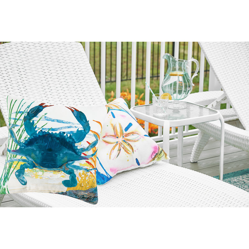 Blue Crab Coastal Indoor/Outdoor Polyester Throw Pillow
