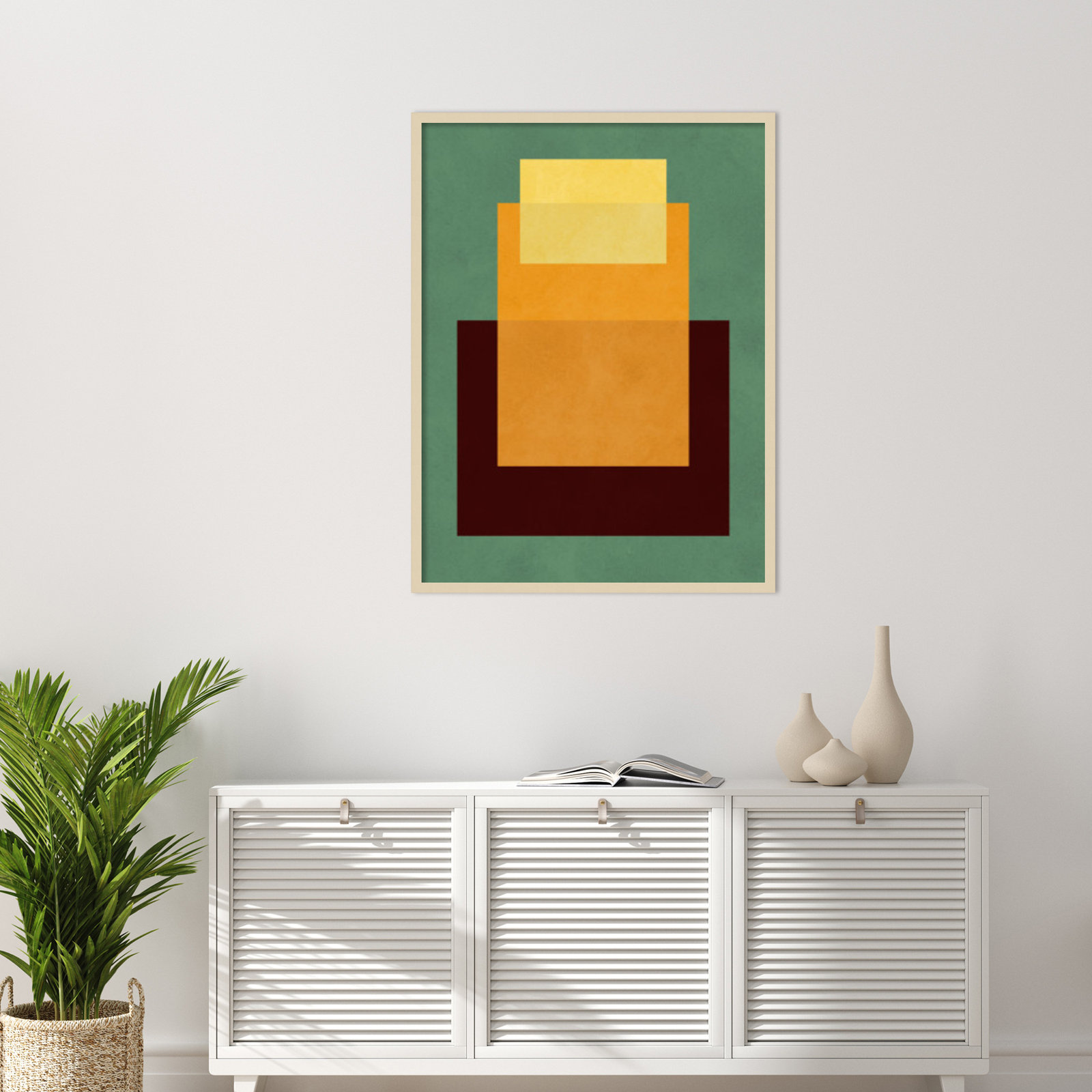 Overlapping Geometry 10 Print, Green/Orange, 41" H x 31" W, Brown