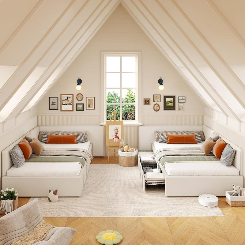 Lit de jour simple avec 2 tiroirs de rangement, cadre de lit d'angle avec tête de lit allongée et rails de lit, canapé-lit rembourré en velours avec garde-corps pour la chambre à coucher