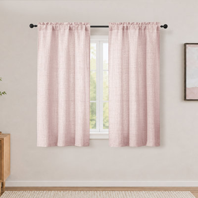 Blush Pink Short Curtains for Small Window 45 Inch Length 2 Panels Set for Bedroom Living Room Bathroom Cabinet Basement, Light Filtering Textured Short Kitchen Curtains Over Sink,  30"W X 45"L