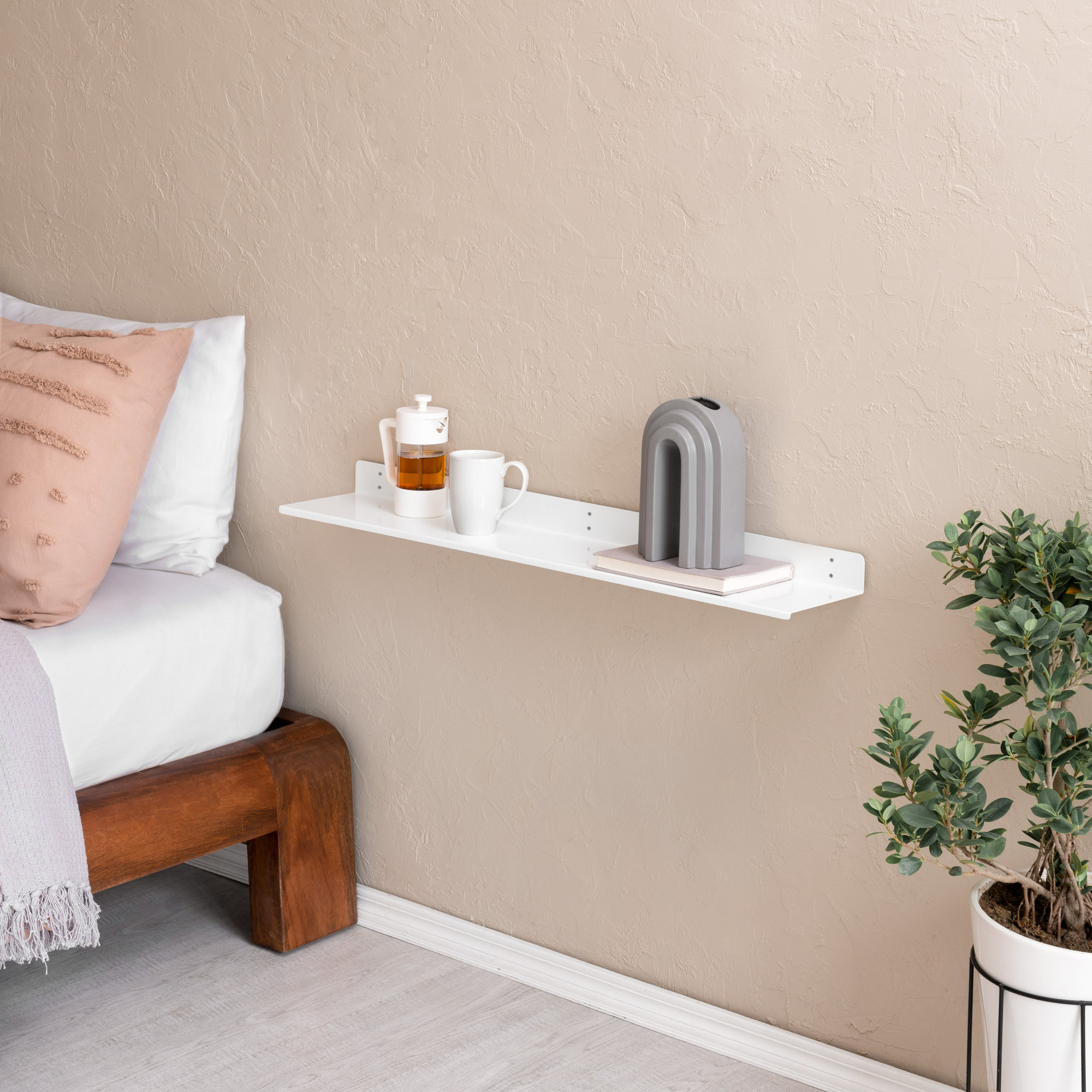 Maja Metal Wall Mounted Floating Display Shelf, White, 2" H x 36" W x 6" D