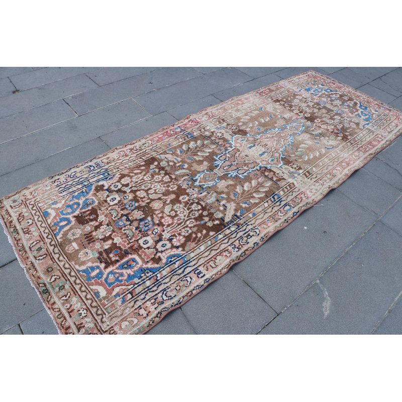 Tapis de couloir rétro en laine turque Oushak - noué à la main brun pour les couloirs