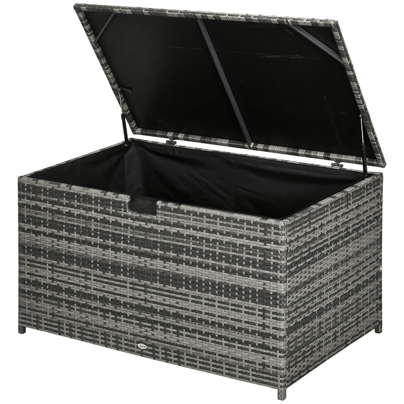 113 Gallon Deck Box, Rattan Outdoor Storage Box, Waterproof Storage Container For Indoor, Patio Furniture Cushions, Pool Supplies, Garden Tools