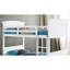 Lit superposé simple blanc avec plateau en bois massif et en bois d'ingénierie, conception à planches, réversible, articulation et verrouillage, pieds avec support style, finition, tête de lit à panneau, joint