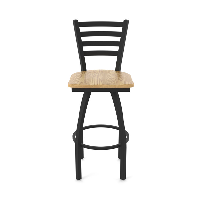 Tabouret pivotant Jackie, Bois - Chêne naturel, Noir froissé, Tabouret de bar (assise de 30 po de hauteur)