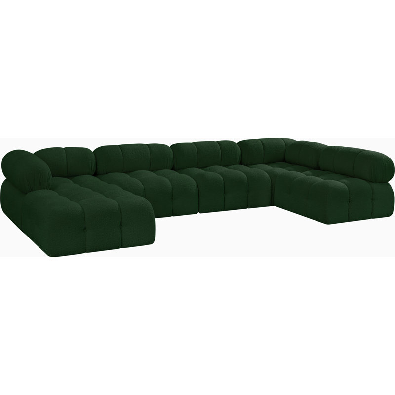Ames 136" Upholstered Sectional, Green Boucle Fabric