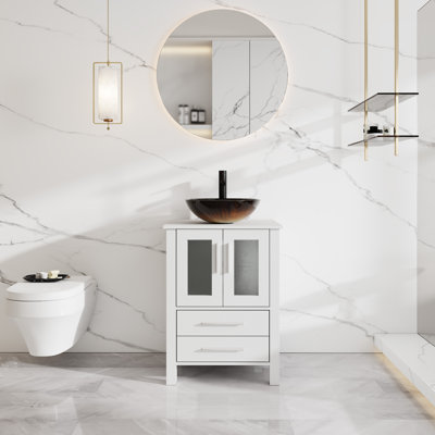 Ensemble de meuble-lavabo simple autoportant 24 po avec lavabo vasque, robinet et bonde escamotable 24 po