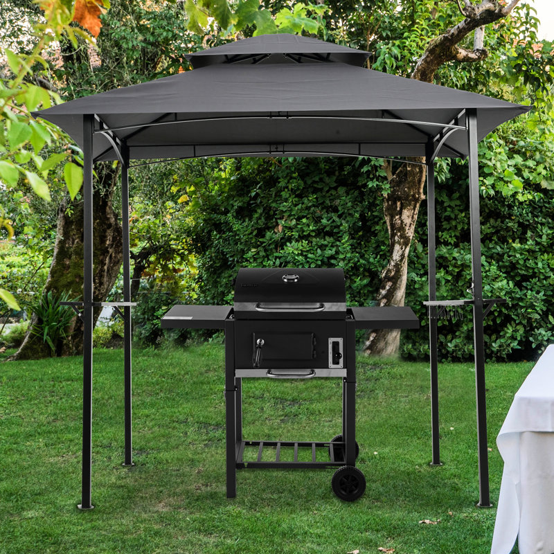 Remplacement de l'auvent de pavillon de jardin de 8 pi x 5 pi - tissu de couverture de tente de barbecue à deux niveaux avec résistance à l'eau, toit gris protégé, gris, installation simple pour la cour arrière