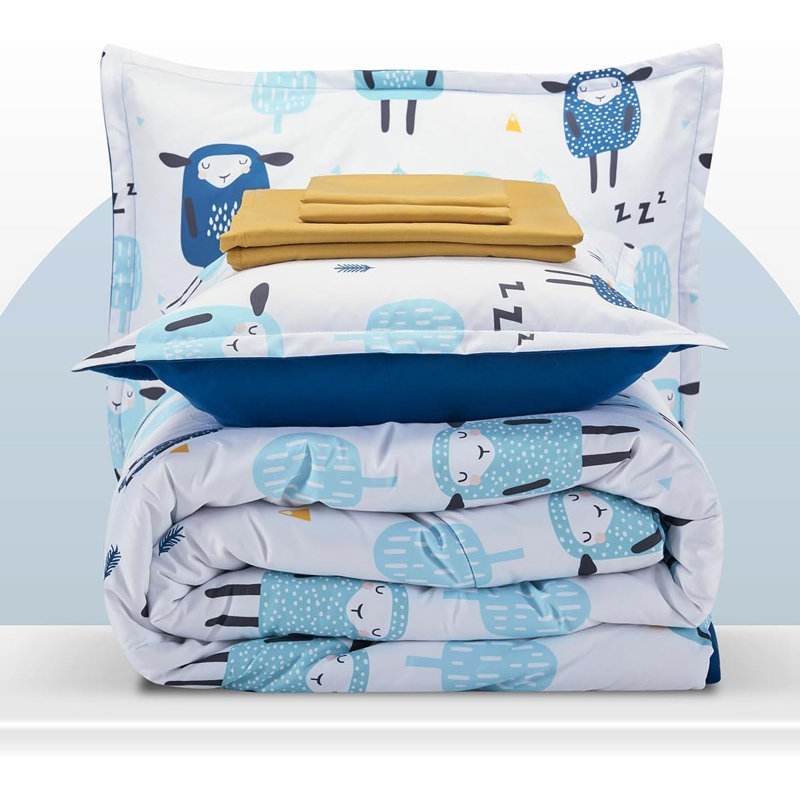 Ensemble de literie pour enfants Space Rocket, Double/Grand, Bleu mouton bleu / blanc