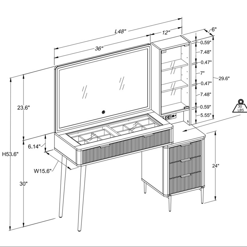 48" Corner Makeup Vanity with LED Mirror | Wayfair