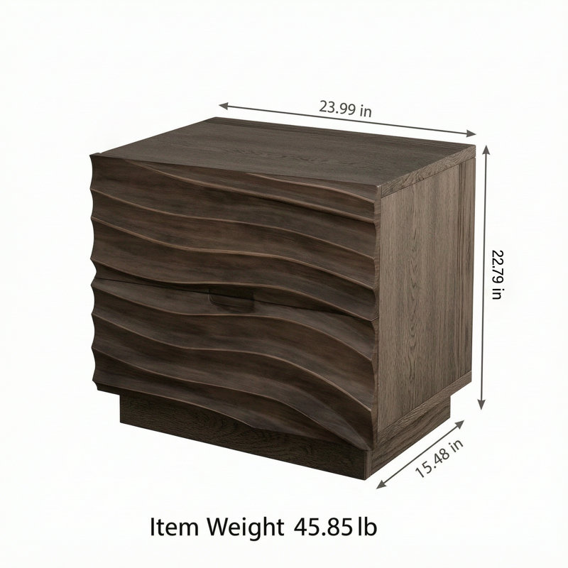 Table de chevet en bois massif, table de chevet à 2 tiroirs sans poignées, style rustique brun, idéale pour la chambre et le salon, peut supporter jusqu'à 50 kg.