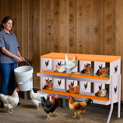 Heavy Duty Chicken Nesting Box with Ventilation - 10 Compartments, Ergonomic Laying Box for Hens, Ducks, Small Poultry, Durable Orange Coop Accessory