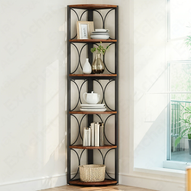 Étagère d'angle à 6 niveaux, bibliothèque d'angle 67 "