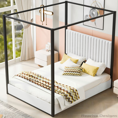 Lit à baldaquin élégant avec 4 affiches, revêtement en velours doux et assemblage facile pour les chambres à coucher modernes