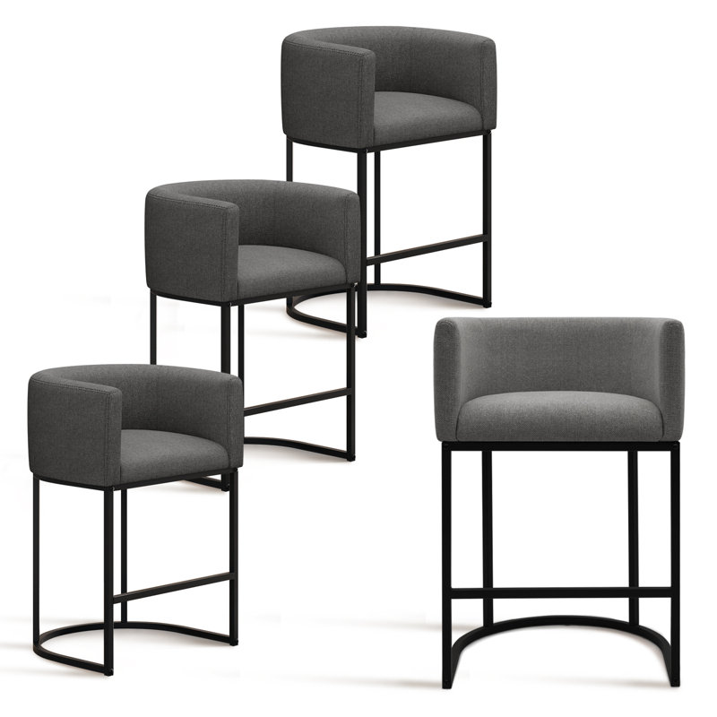 Upholstered Counter Stool with Metal Frame, Carbon Gray