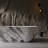 67" Freestanding Fluted Solid Surface Bathtub with Ink Marble Finish, Ergonomic Soaking Tub with Vertical Groove Design