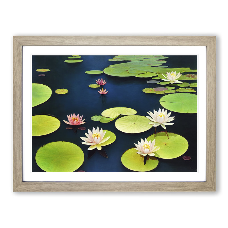Extraordinary Water Lily Pond 1 Piece Single Picture Frame Wall Art, 46cm H x 64cm W x 2cm D, Oak