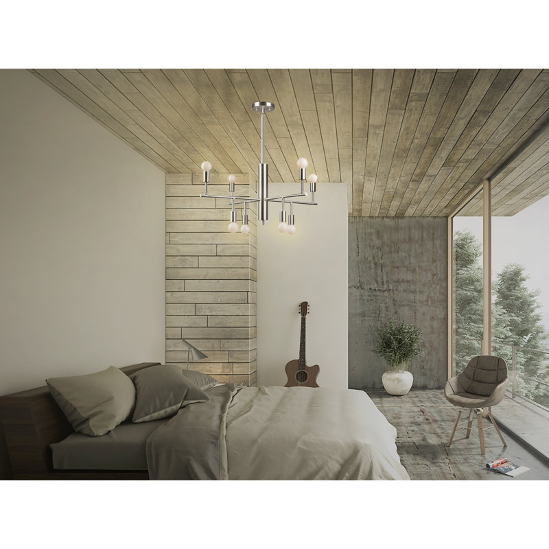 Lustre linéaire 8 lumières spoutnik modern Posey, Nickel brossé
