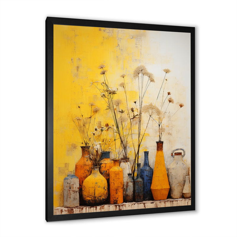 Minimalisme - poteries jaunes I - impression, Cadre simple noir, H 40 po x l 30 po x P 1,5 po