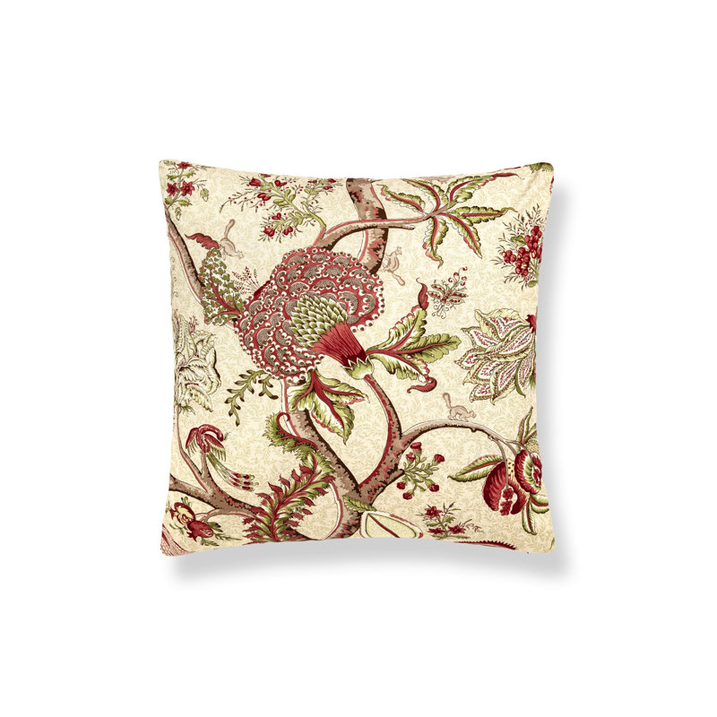 Coussin en coton Pondichéry, Dinde rouge sur crème
