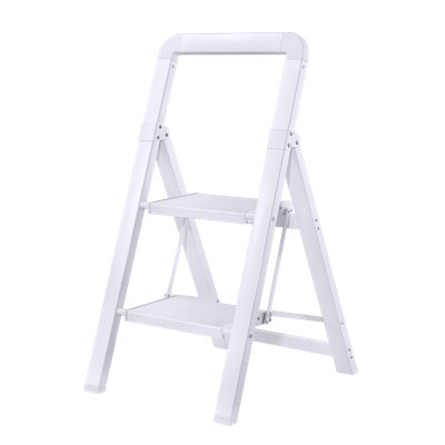 Escabeau pliant en aluminium à 2 marches, capacité de 330 lb, pédale large antidérapante, marchepied pliable léger pour la cuisine à domicile - blanc