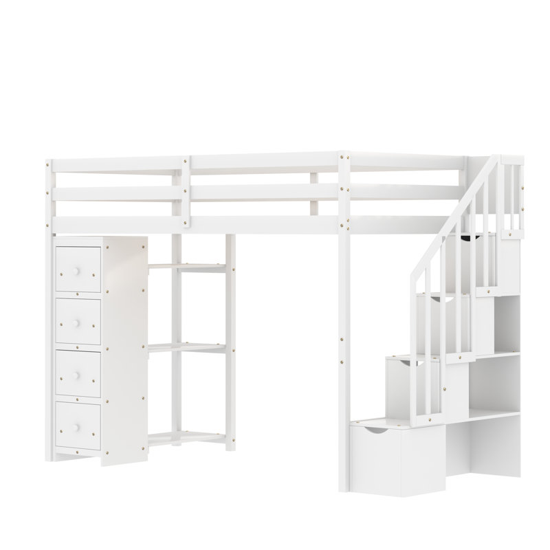 Gerld Kids Twin Loft Bed with Drawers, White