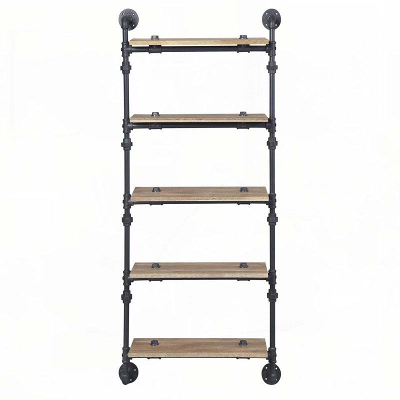 Oak and Sandy Black Rectangle 5-Tier Wall Shelf