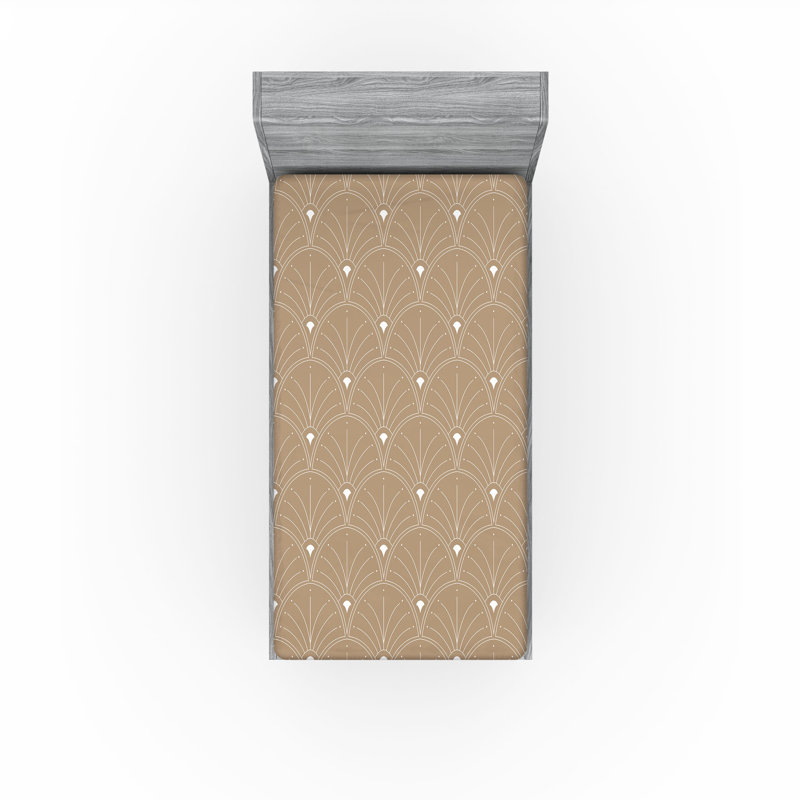  Drap-housse géométrique, Drap-housse de taille simple, Pale Brown/White