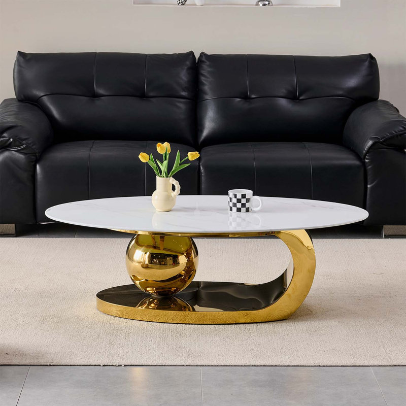 Table basse ovale, Gold+White