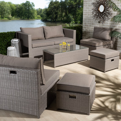 Abdel 6-Piece Patio Set in Grey Fabric Upholstery, 24'' H X 25.25'' W X 27.25'' D