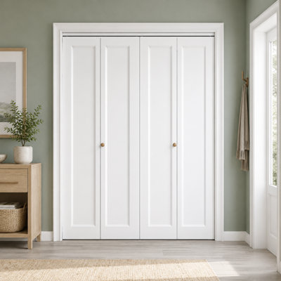 48"x80" Double Paneled Manufactured Wood Primed Bi-Fold Door with Hardware Kit