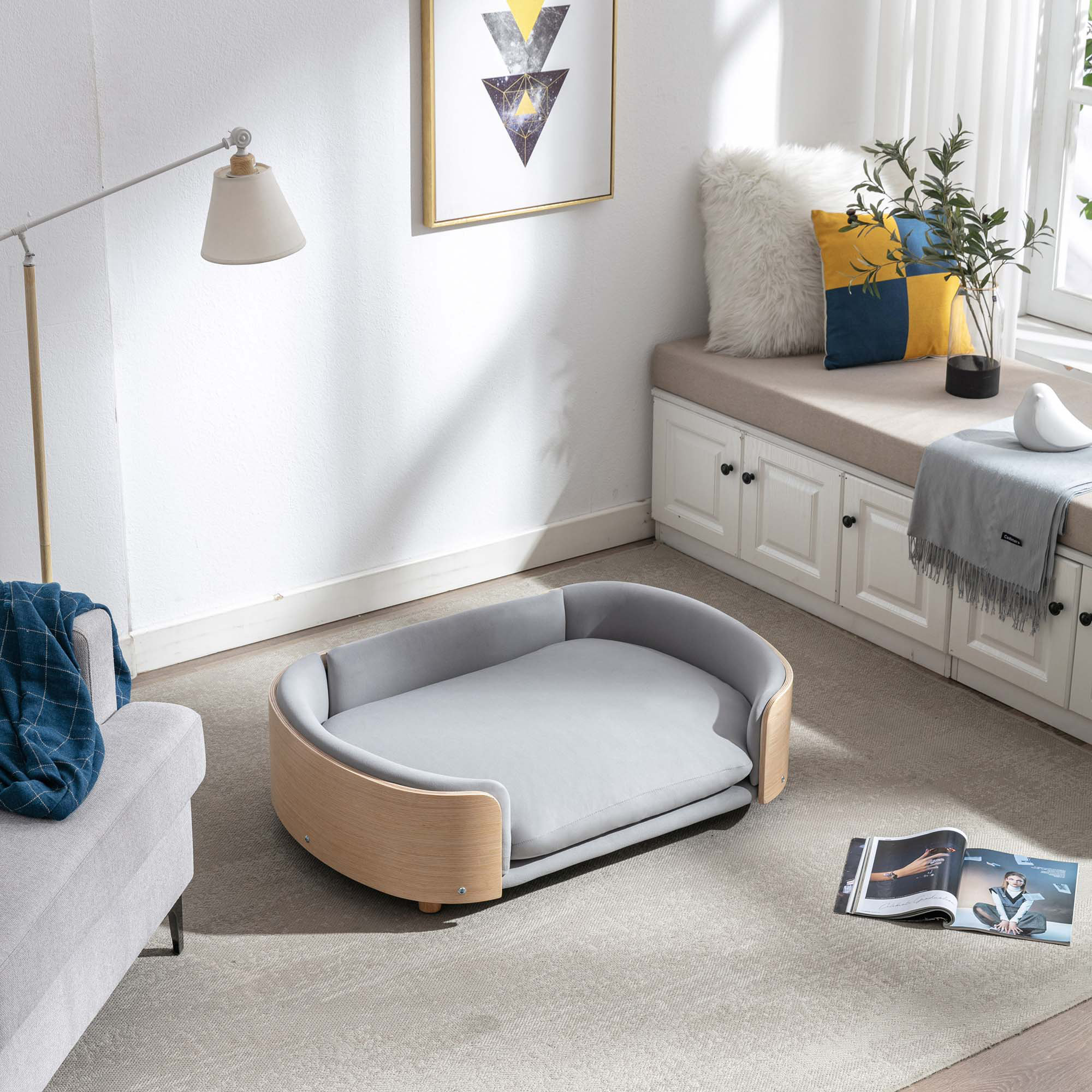 Inira Memory Foam Pet Bed, 38.58" W x 26.77" D x 11.02" H, Light Gray/Natural