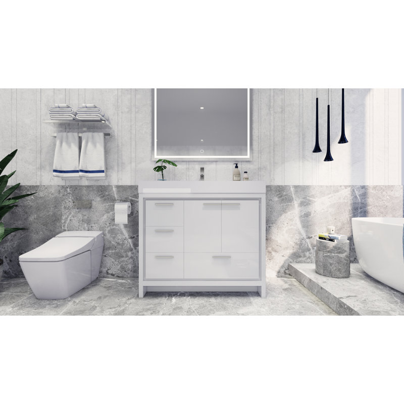 Ensemble de meuble-lavabo simple 42 po Loyne, Blanc lustré, Chrome