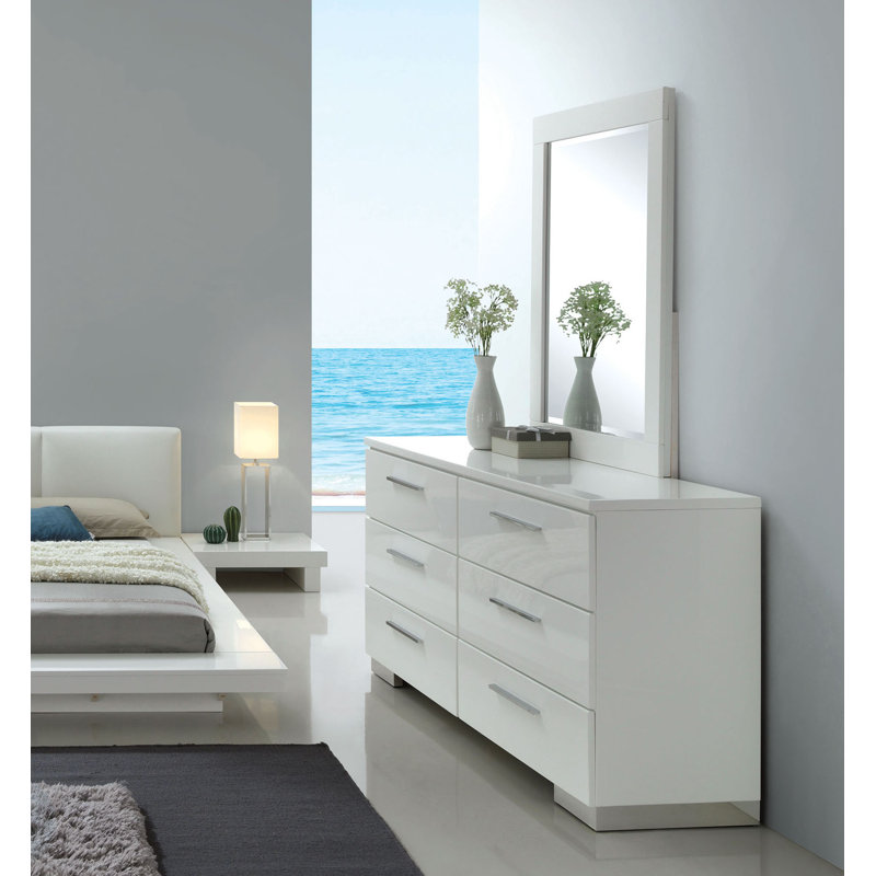 Commode double 6 tiroirs avec miroir Alei, Blanc