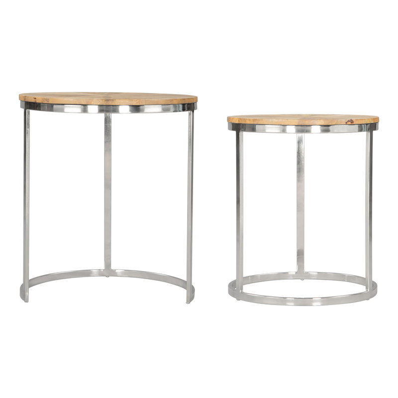 Natural Acacia Wood and Steel Nesting Coffee Table Set