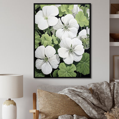 " Minimalism White And Green Geraniums "