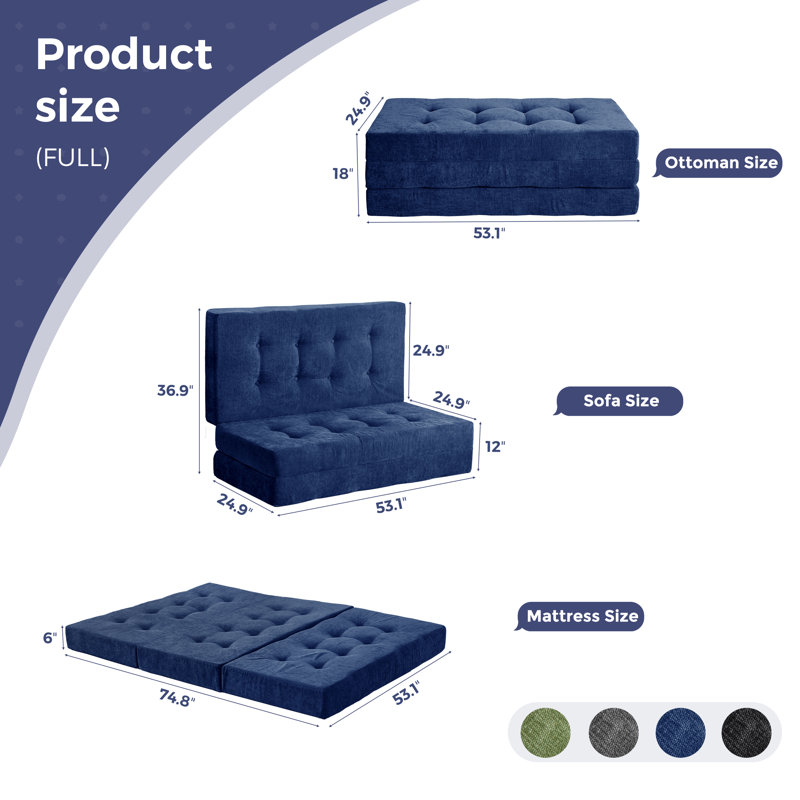 Tri-Fold Velours côtelé 6 po, Lit double