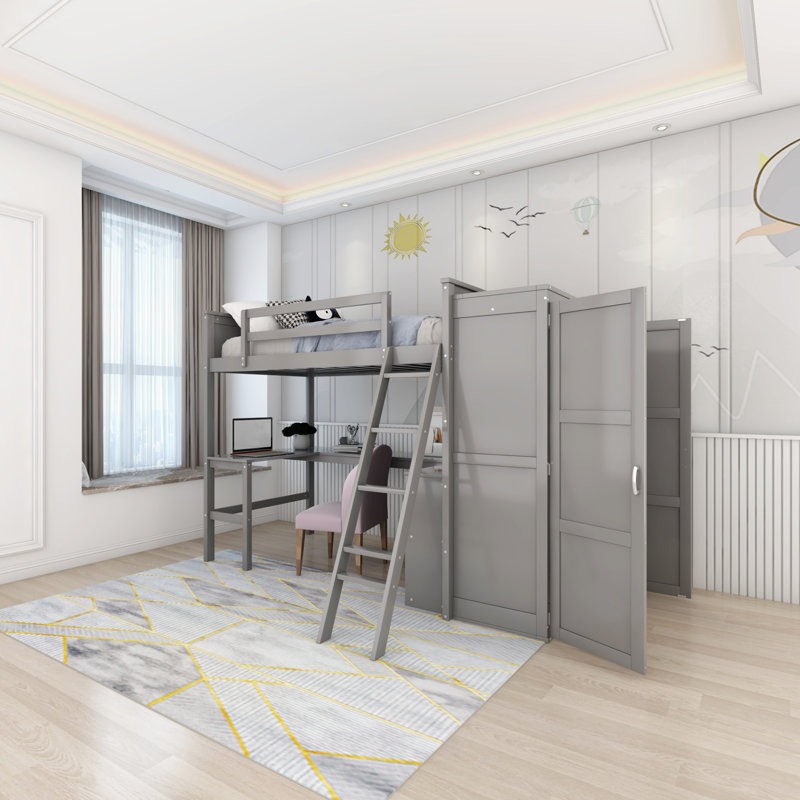 Lit mezzanine pour enfants Jarmarcus, Simple, Gris