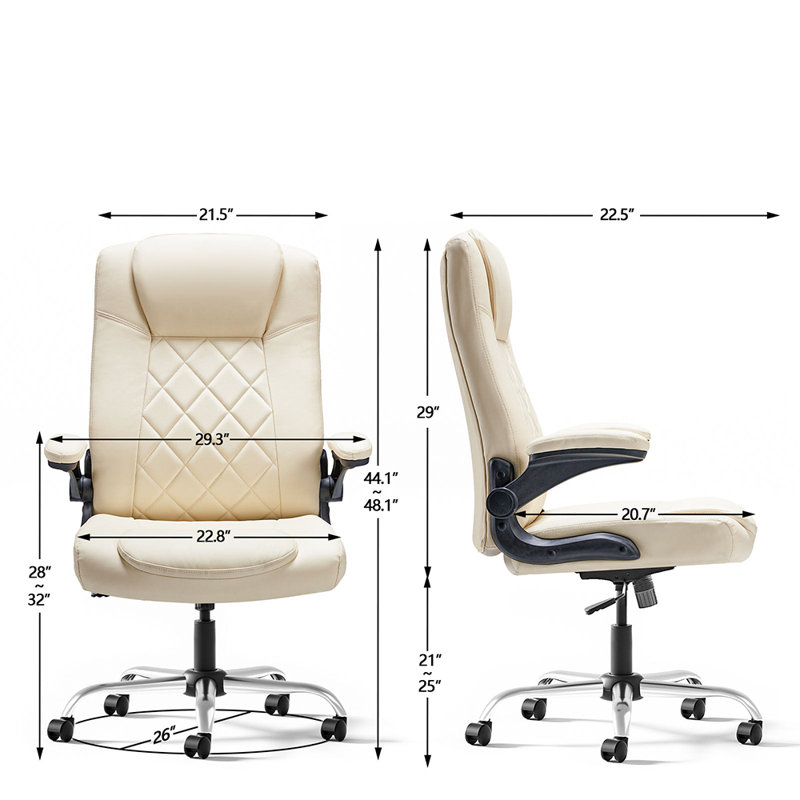 Ergonomic Executive Chair With Flip-up Armrests, Beige