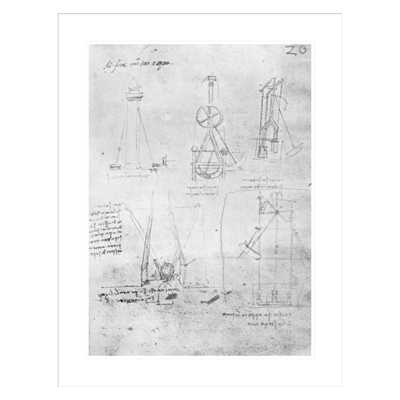 Fol. «20r from Paris Manuscript B» par Leonardo da Vinci - Estampe numérique encadrée, H 29,5 po x l 22,91 po