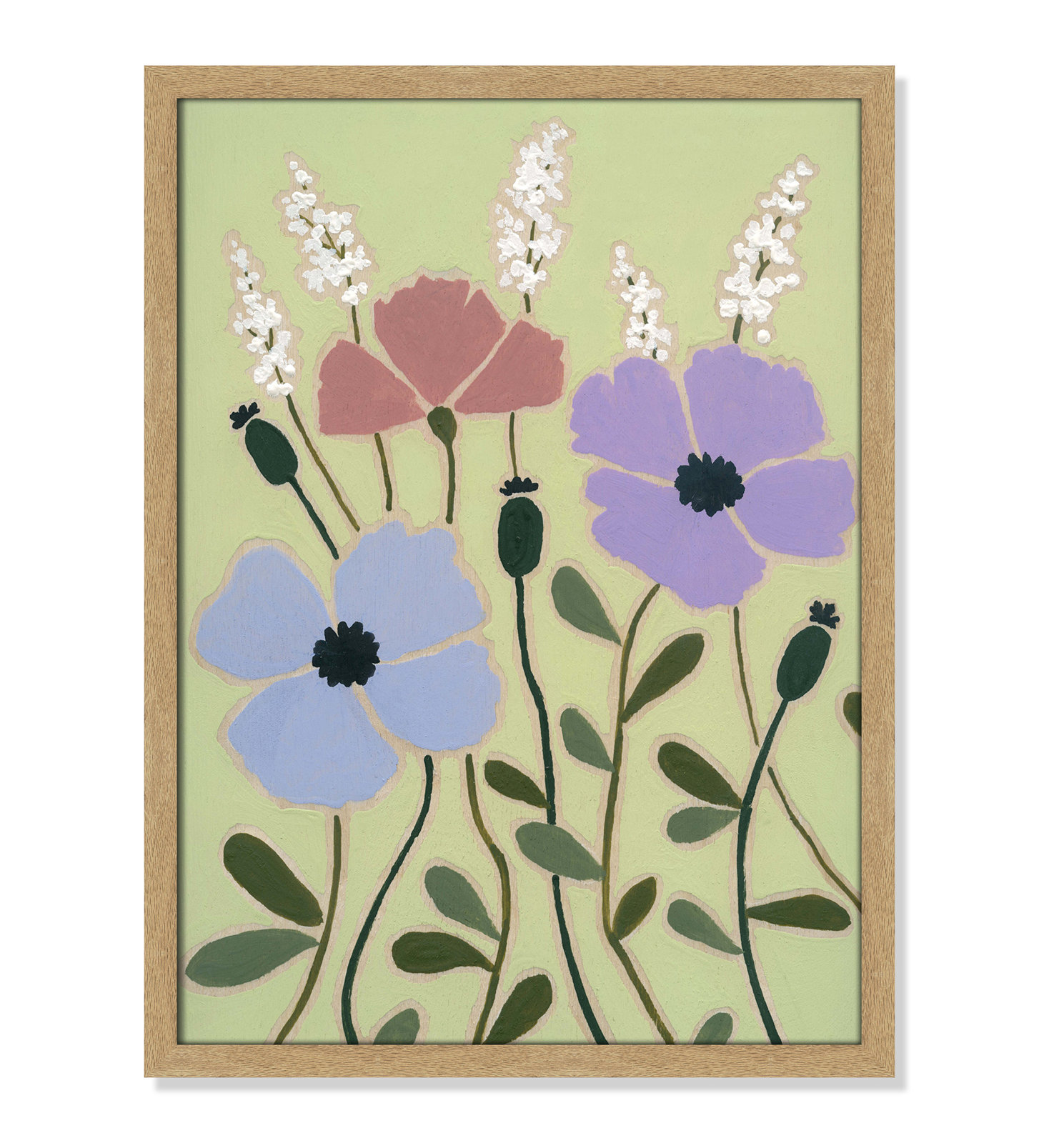 Maura "Woodblock Floral III" Print, 23" H x 17" W x 1.25" D, Natural Framed