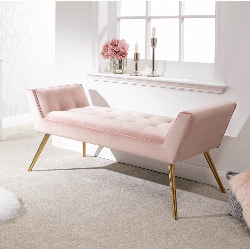Absolon Velvet Upholstered Bench, Blush Pink