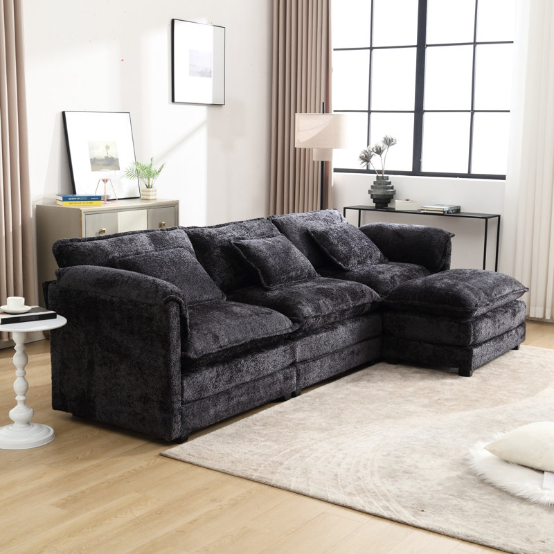 Oversized Sectional Sofa Cloud Couch for Living Room, Modern Chenille L Shaped Couch, Comfy Modular Sofa Sleeper with Moveable Ottoman & Memory Foam
