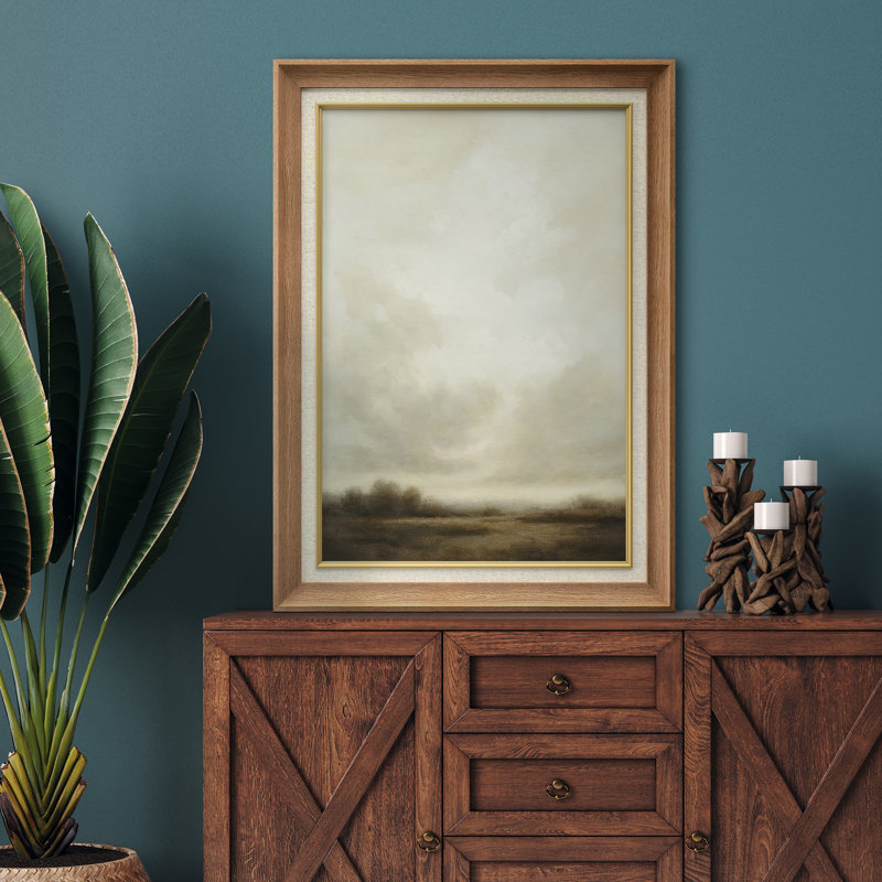 «Minimal Neutral Horizon Landscape with Soft Clouds», reproduction d'art sur toile encadrée, H 36 po x l 24 po x P 1,5 po