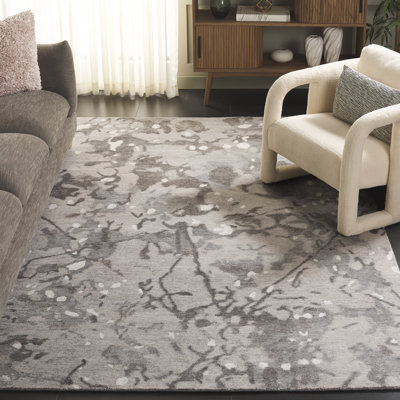 Tibetan Hand Knotted Viscose/Wool/Cotton Abstract Rug in Smoke