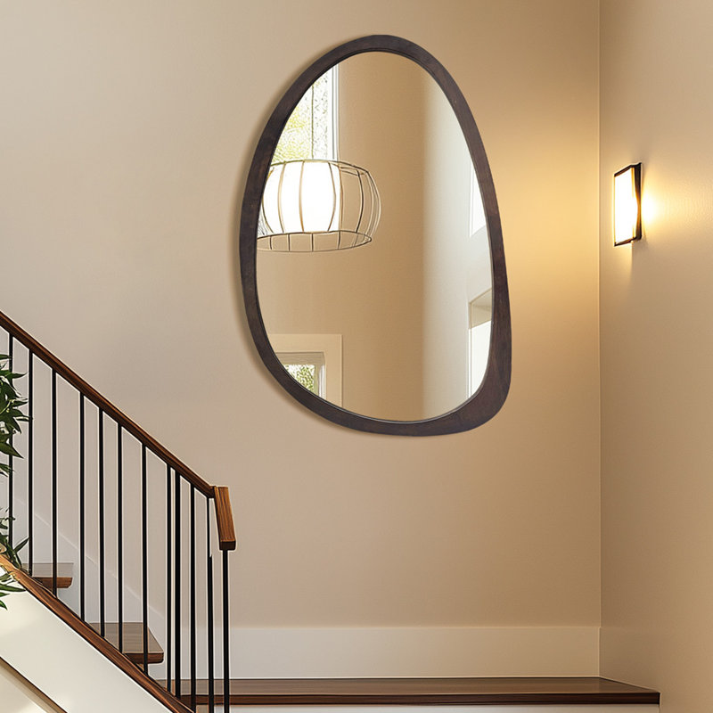 Asymmetrical Wood Framed Wall Accent Mirror, 90cm x 60cm